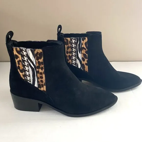 Crown Vintage Tolana Black Suede Animal Print Ankle Booties Size 8 - Picture 2 of 10
